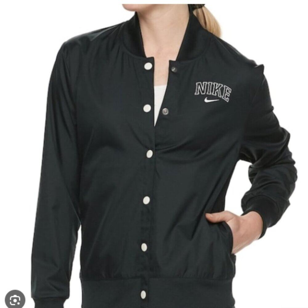 Nike Air Varsity Jacket Womens S Black AR3764-010 Swoosh Athletic Windbreaker L